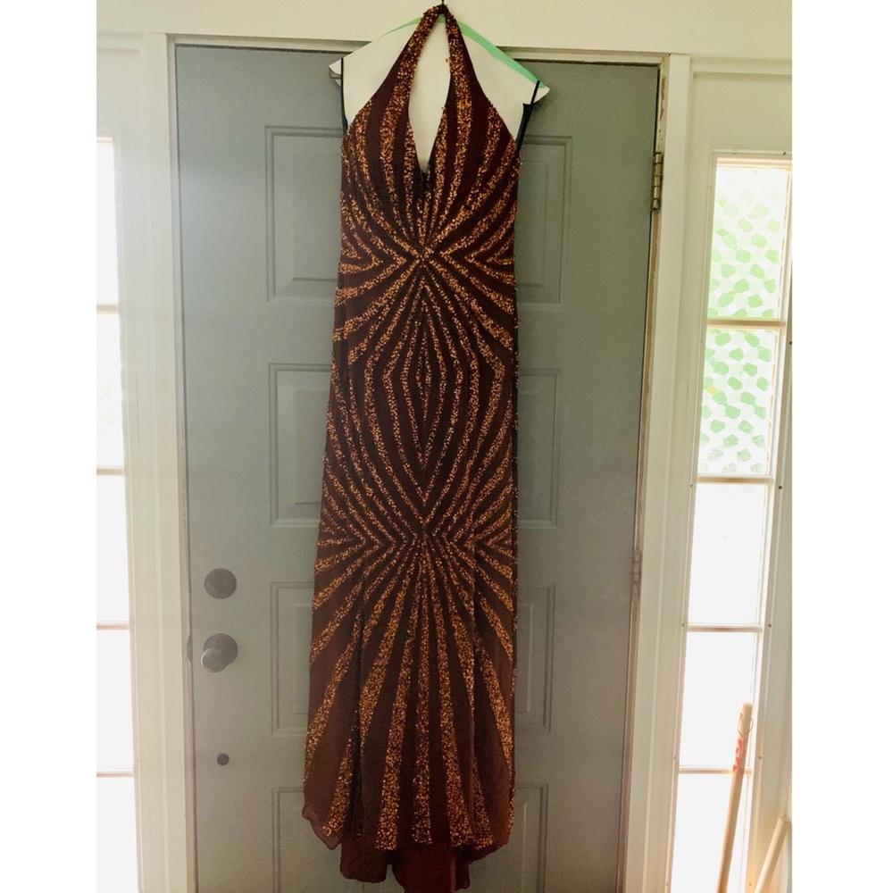 Brown and Gold Sequin Gown